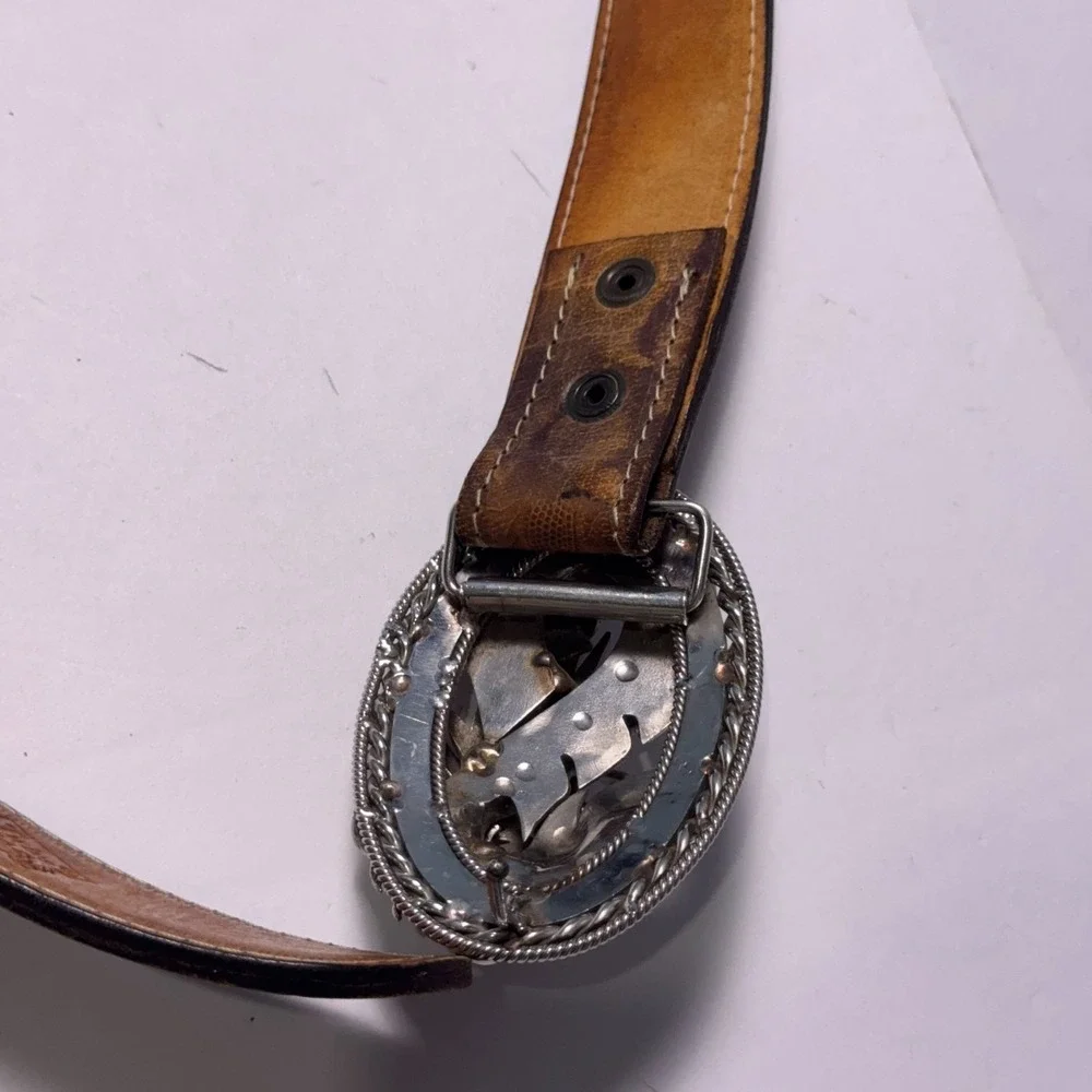 Heavy Leather Western Belt Mens‎ 44 Thai Dragon Stainless Steel Buckle